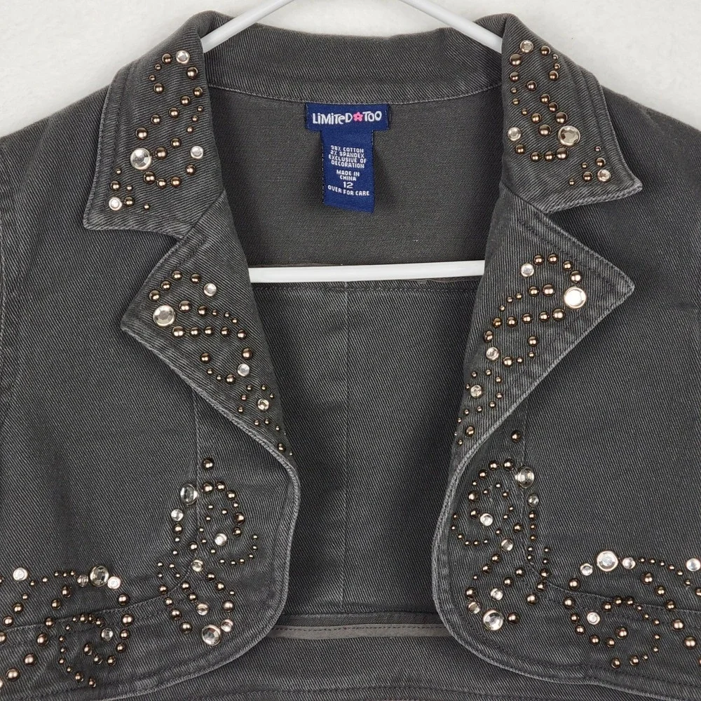 Vintage‎ Limited Too Girls 12 Gray Denim Bolero Shrug Angel Wings Y2K McBling